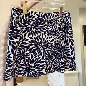 Navy and White Floral A-Line Skirt